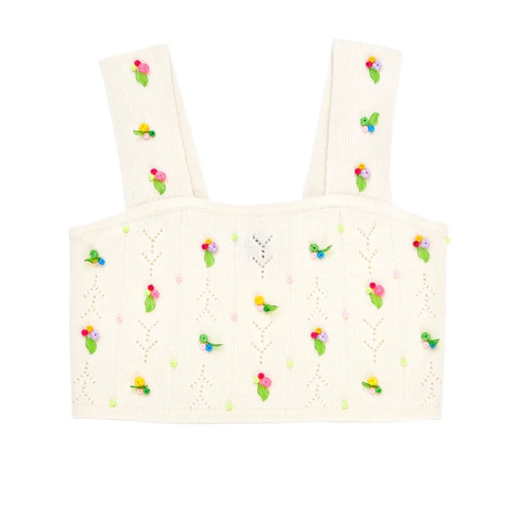 YANYAN KNITS ROSIE (ROSEBUD) CROP TOP IN ICE WHITE LAMBSWOOL